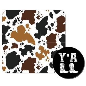 Black Brown White Cow Desk Set Mouse Pad and Coaster